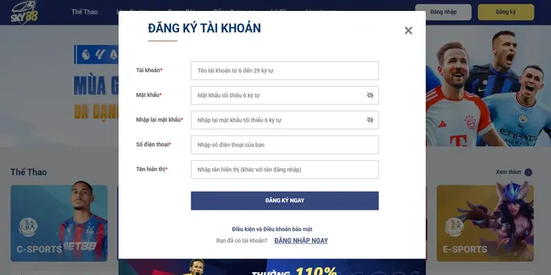 Quy trình đăng ký tài khoản mới tại Sky88